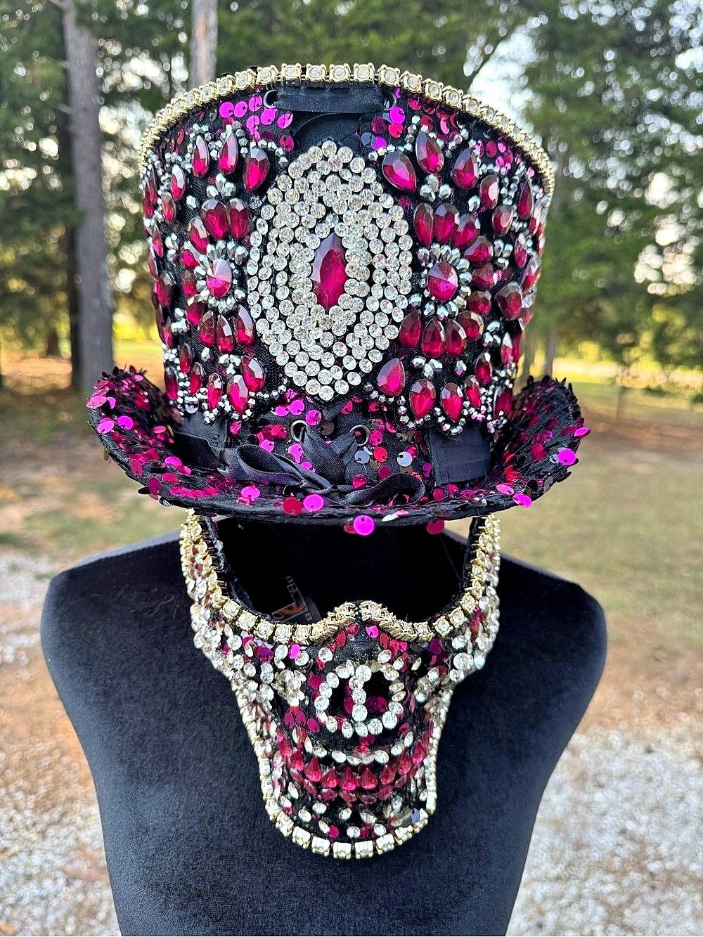SHEDL Sequined Embellished Top Hat in Black & Pink Size 57 NWT